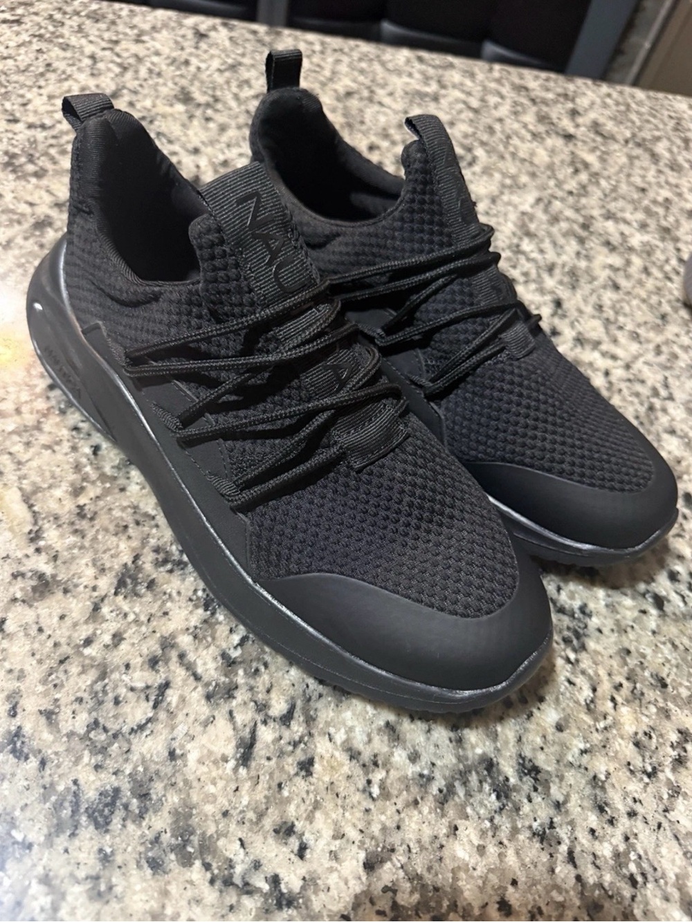Nautica Men's All-Black Knit Slip-On Sneakers